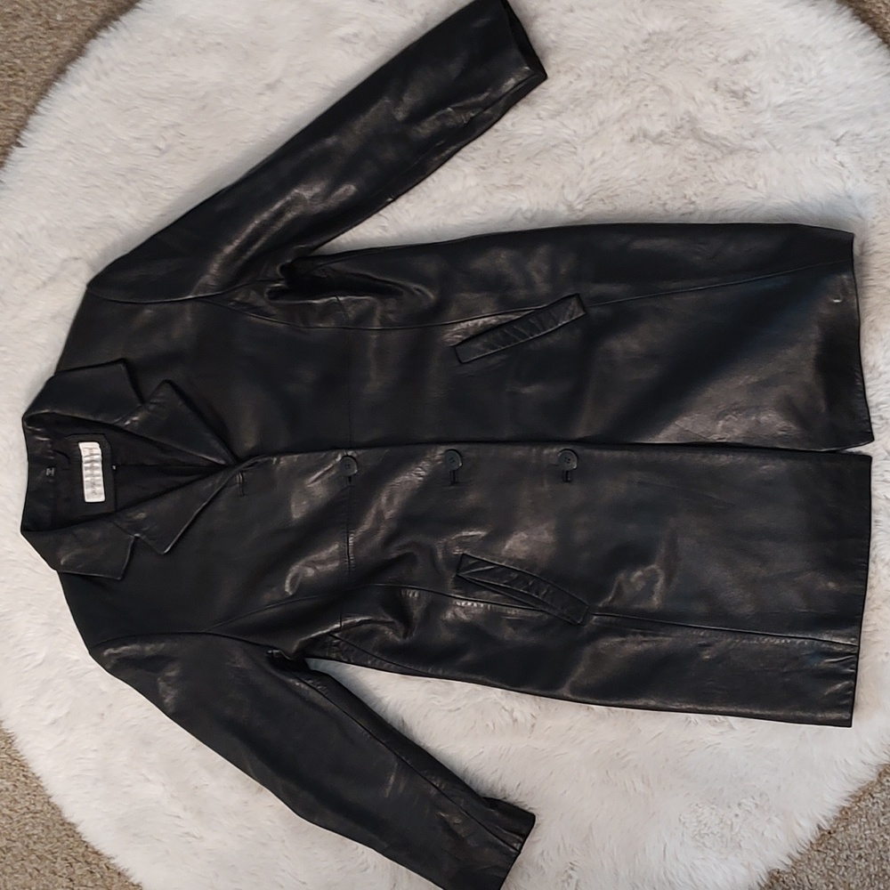 Long, black, medium, authentic leather coat